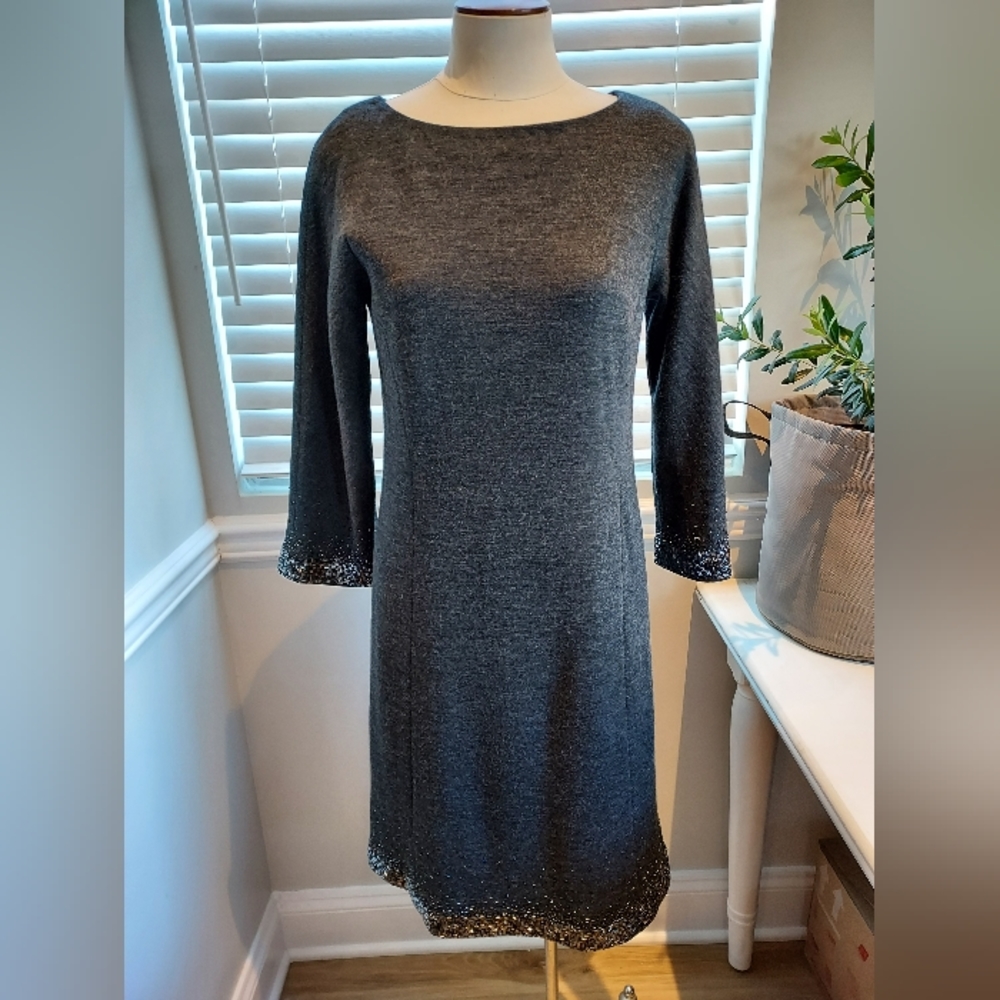 Teri Jon by Vickie Freeman *Rare Find* Gray embellished beaded Dress NWOT